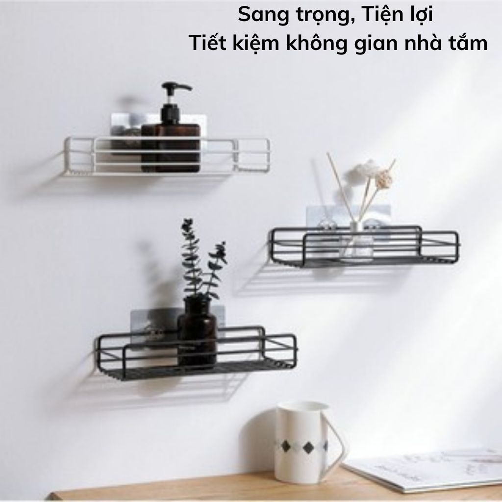 Kệ nhà tắm hình chữ nhật, giá đựng gia vị gắn tường, đựng đồ phòng ăn không rỉ kèm miếng dán siêu dính