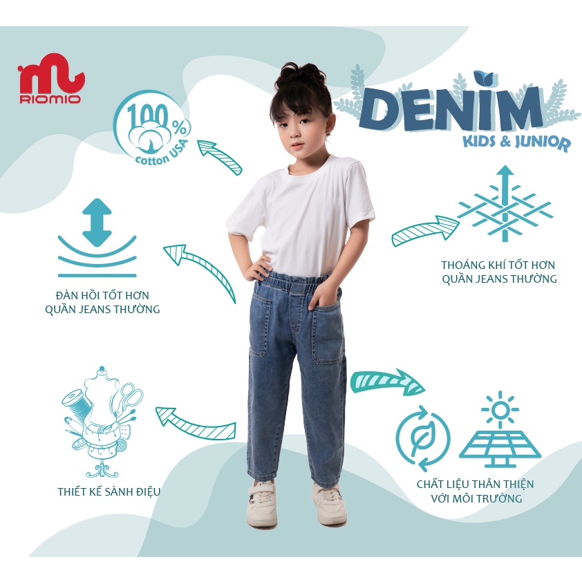 Quần jean bé gái RIOMIO chất liệu Denim Cotton thoải mái, co giãn tốt - RO011