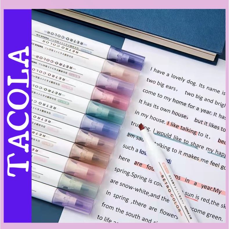 Bút dạ quang 6 màu highlight pastel TACOLA, bút đánh dấu nhớ dòng cute nhiều màu marker dễ thương BD01