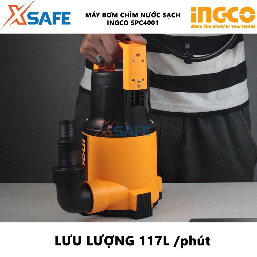 Máy bơm chìm nước sạch INGCO SPC4001 Máy bơm chìm điện áp 220-240V~50Hz, công suất đầu vào 400W, cột áp 8M - Chính hãng