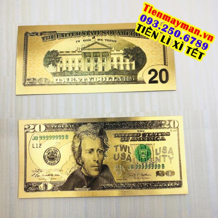 Tờ Tiền Kỉ Niệm 20 Đô Plastic (20 USD) Mạ Vàng Lì Xì Tết May Mắn