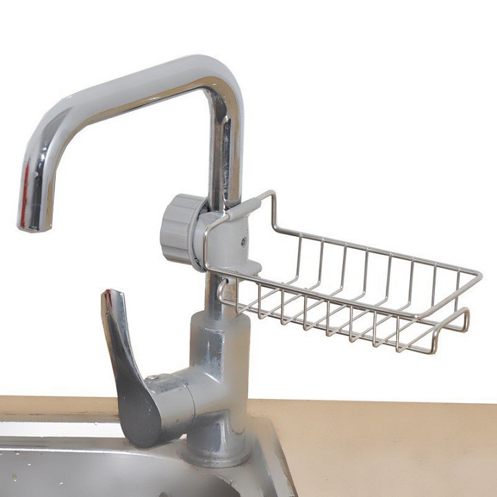 Giá treo inox thiết kế gắn vòi nước để đồ tiện lợi - khay để giẻ rửa bát rút gọn