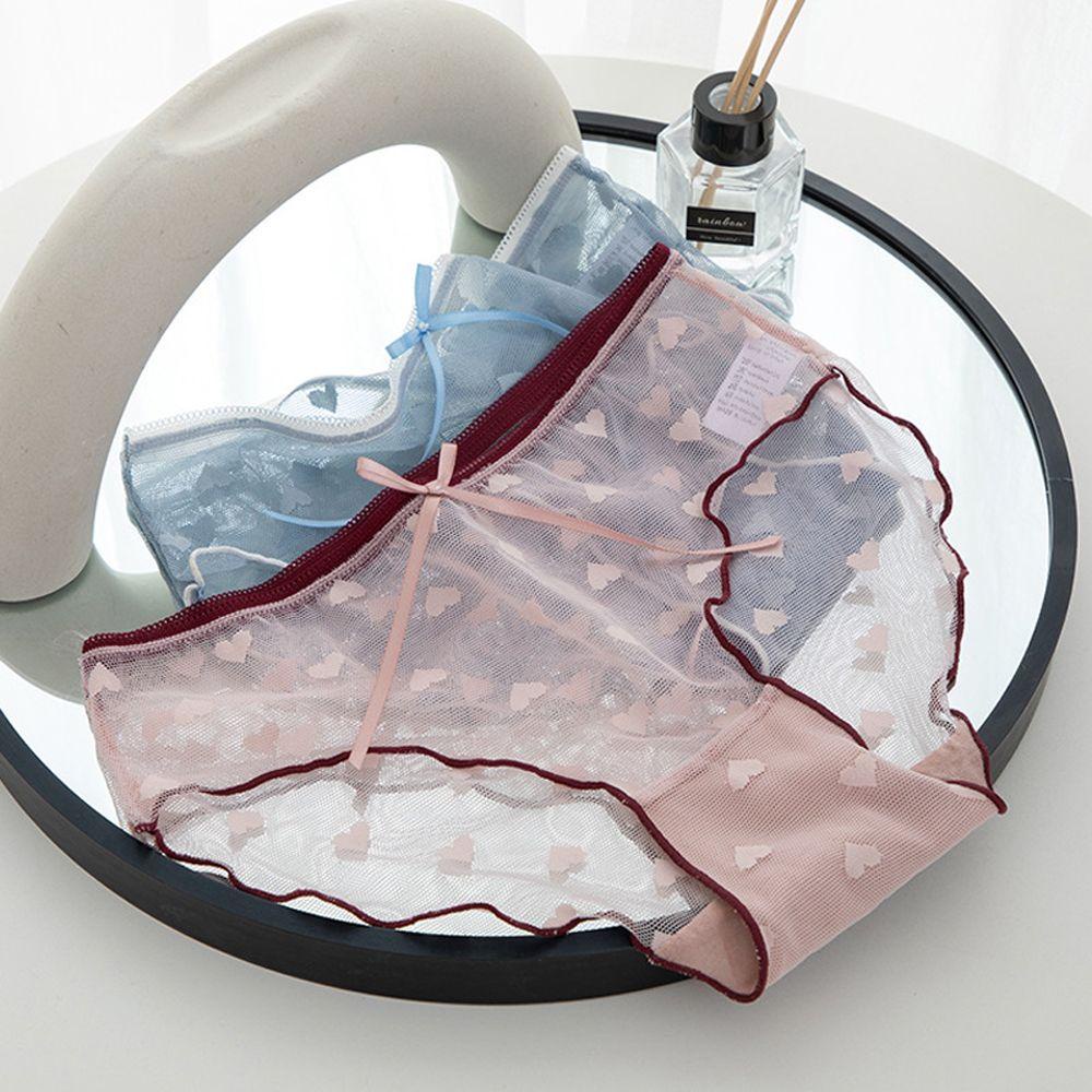 OCEANMAP Quần Lót Cotton Phối Lưới Thoáng Khí Đính Nơ Xinh Xắn Cho Nữ