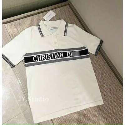 Áo polo Điooo trắng phối chữ cổ bẻ