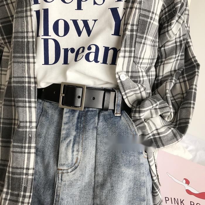 Thắt Lưng Màu Đen Khóa Vuông Phong Cách BF Đơn Giản