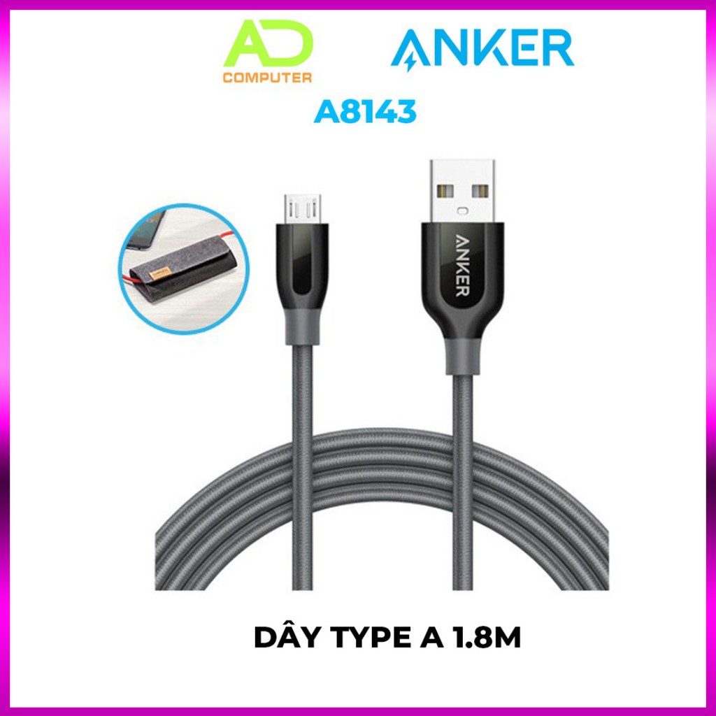 Cáp sạc ANKER PowerLine+ Micro USB dài 1.8m kèm bao da- A8143