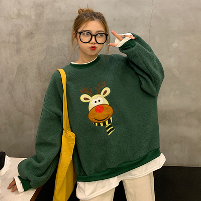 Áo sweater dáng rộng cổ tròn tay dài cho nữ