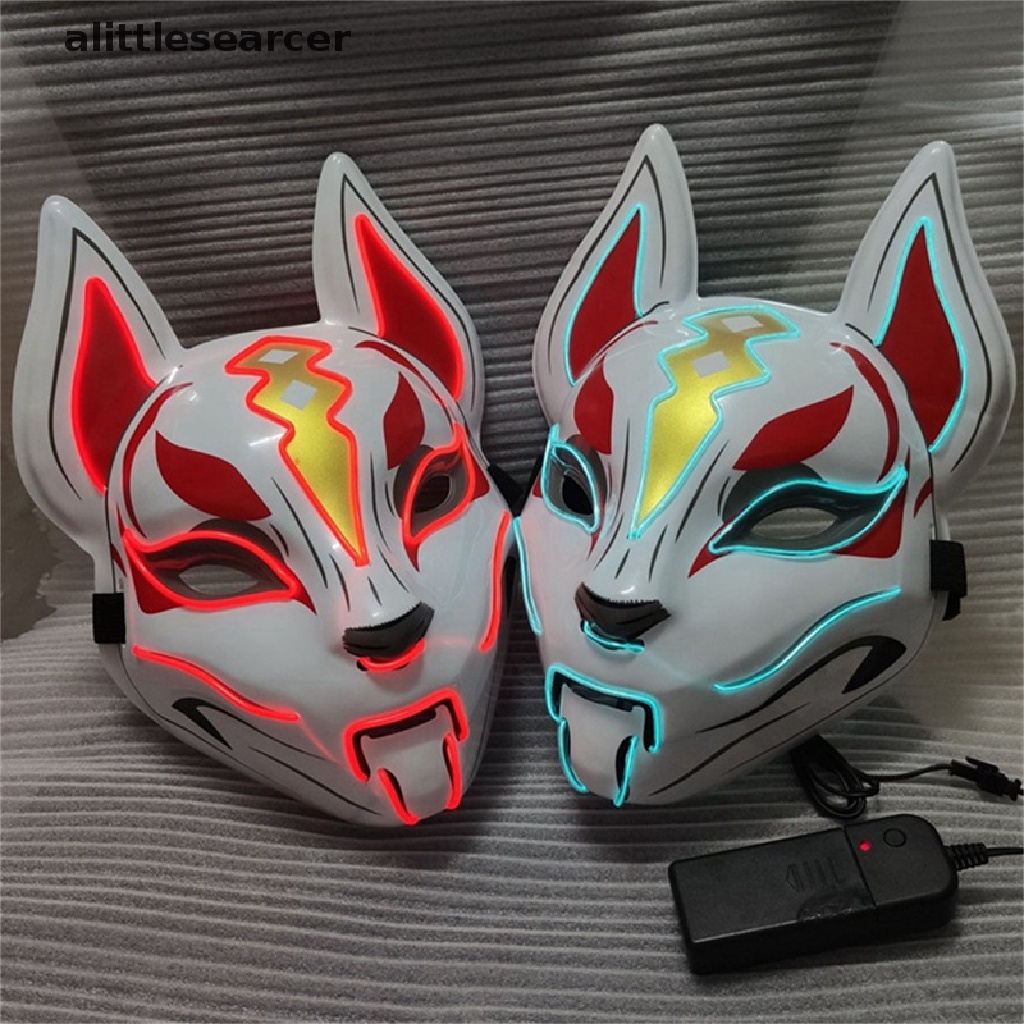 ER Anime Decor Japanese Fox Mask Neon Led Light Cosplay Mask Halloween Party Rave Led Mask Dance DJ Payday Costume Props n