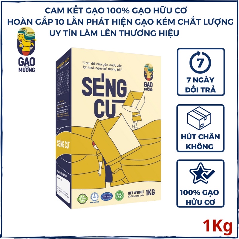 Gạo hữu cơ séng cù đặc sản tây bắc thơm dẻo ngon đóng gói túi hút chân không 1kg