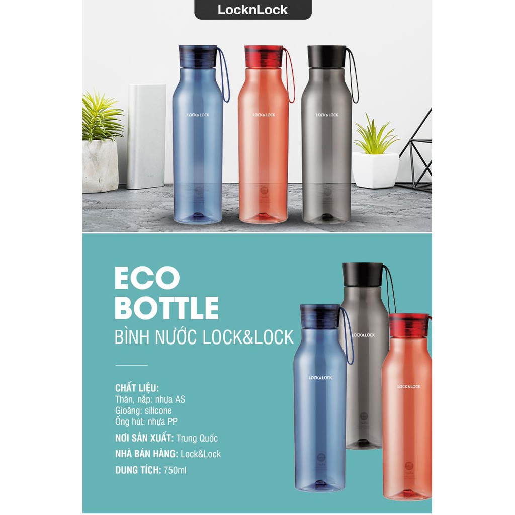 Bình Nước Nhựa Tritan Lock&amp;Lock Eco Bottle ABF664 [750ML] ABF644 [550ML] Có Dây Treo