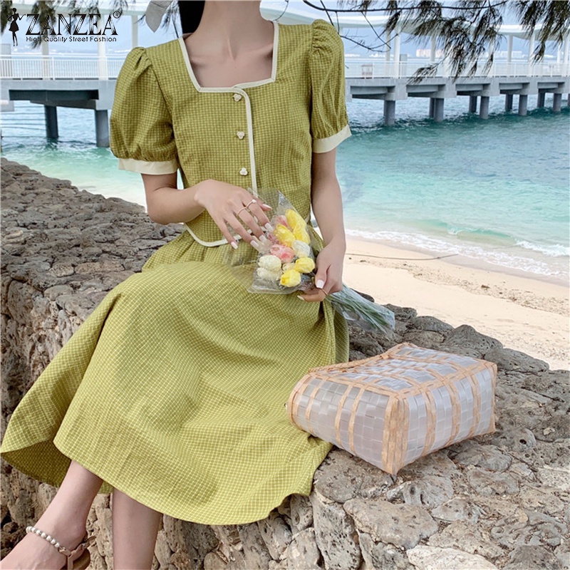 Set Zanzea gồm áo thun ngắn tay cổ vuông + chân váy dài thời trang nữ