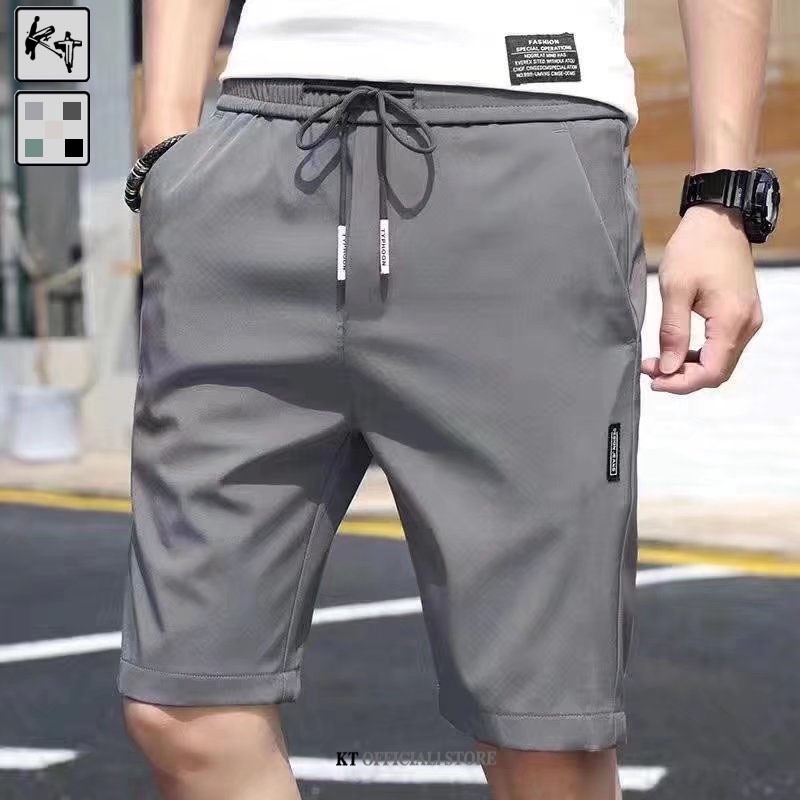 Quần short KT màu đen trơn thiết kế dây rút phong cách thể thao thời trang cho nam với 5 màu size S-5XL
