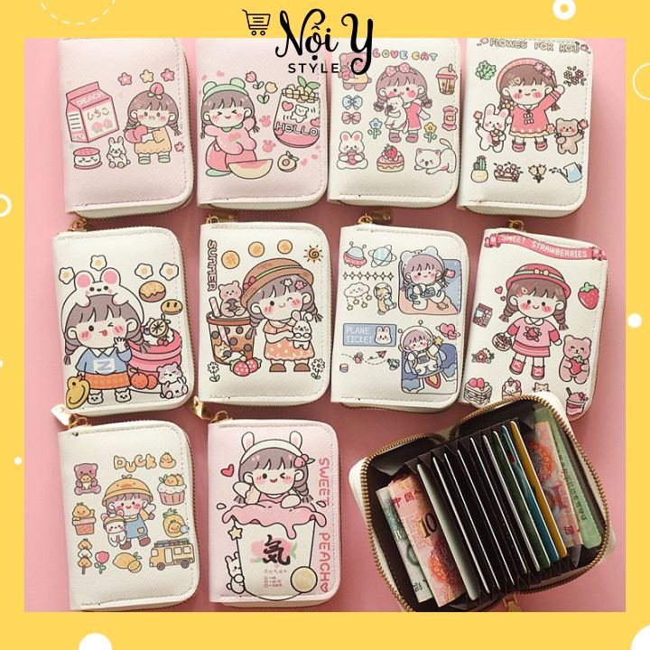 Ví Mini Nhỏ Gọn Bỏ Túi Nhiều Ngăn Mẫu Cô Gái Chibii Cute Nhiều Hình Cho Nữ