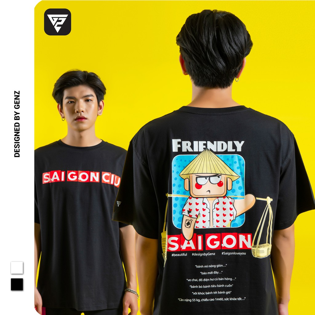 Áo thun tay lỡ GENZ phông Unisex nam nữ chất liệu Premium Cotton form rộng Sài Gòn Ciu Gánh Hàng Rong SGC002 | BigBuy360 - bigbuy360.vn