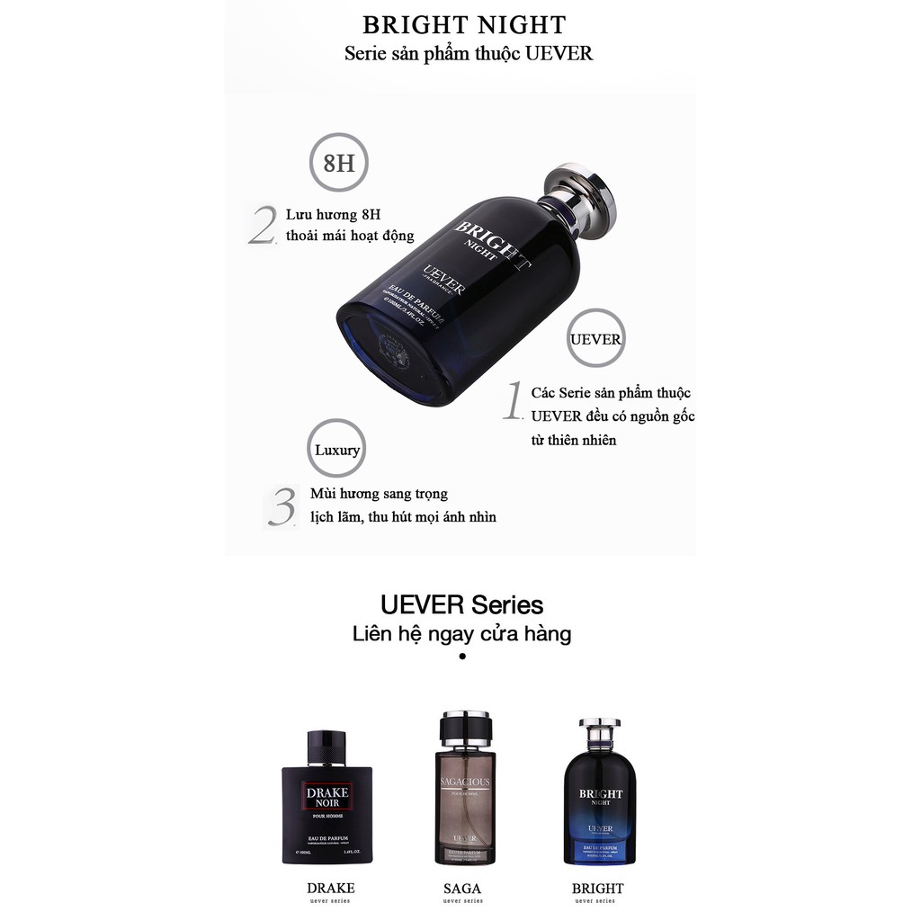 Nước hoa nam cao cấp BRIGHT NIGHT Cologne thương hiệu Pháp UEVER 100ml lưu hương 8 tiếng | BigBuy360 - bigbuy360.vn