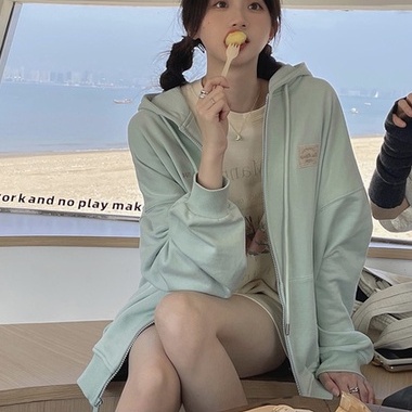 ZHELIHANGFEI Áo Khoác Cardigan Có Mũ Trùm Tay Dài Dáng Rộng Kiểu Dáng Ngọt Ngào Xinh Xắn