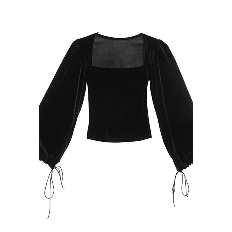 QKOOLE  Áo Kiểu Tay Dài Cổ Vuông Phong Cách Retro Hàn Quốc Thời Trang Cho Nữ