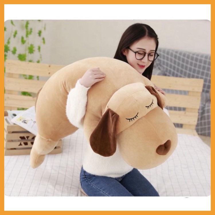 Gấu bông to gấu ôm thú nhồi bông con chó nằm dài mũi tim to mềm mịn giá rẻ size 90cm 1m1