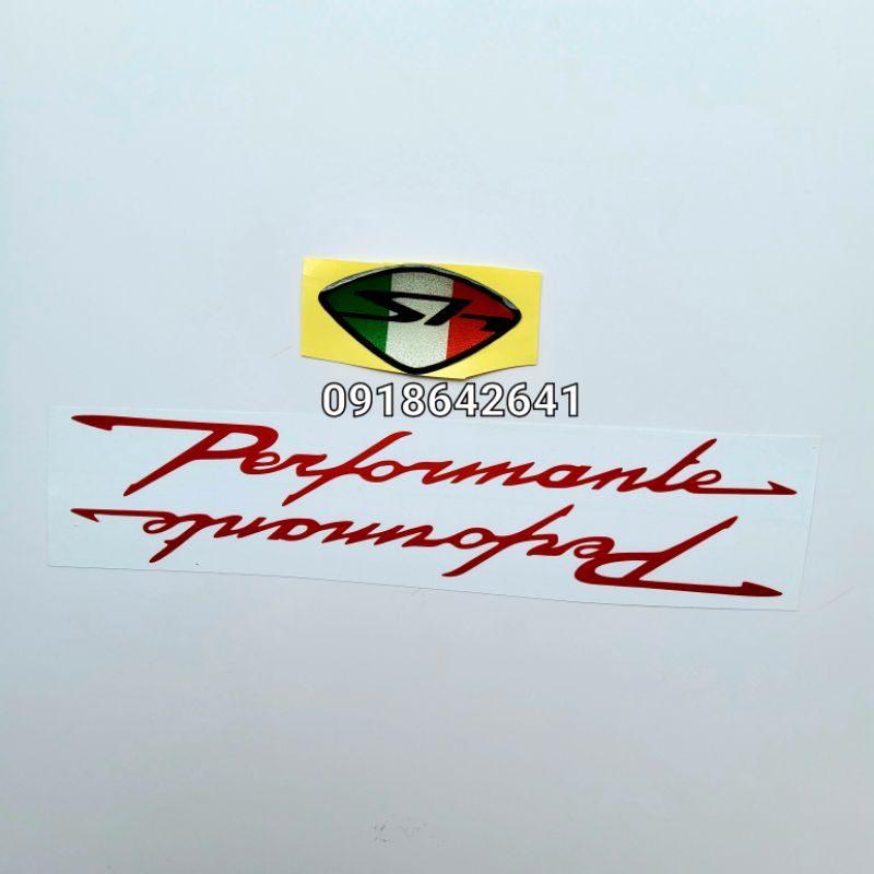 Combo tem chữ performante chìm đi kèm logo mặt nạ Sh