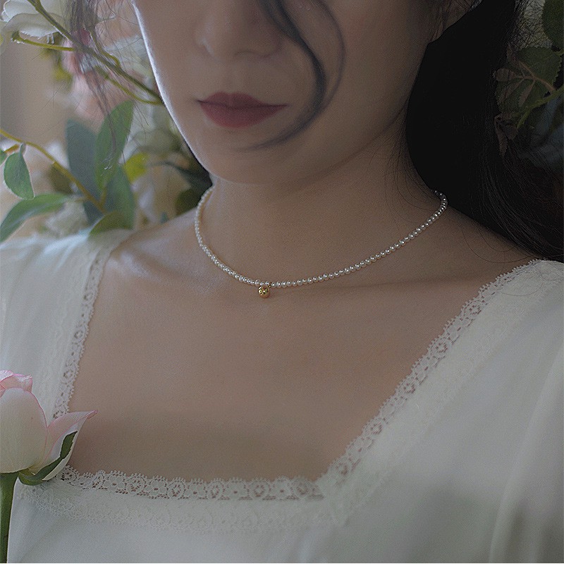 Vòng Cổ Choker Đính Ngọc Trai Đơn Giản Phong Cách Hàn Quốc