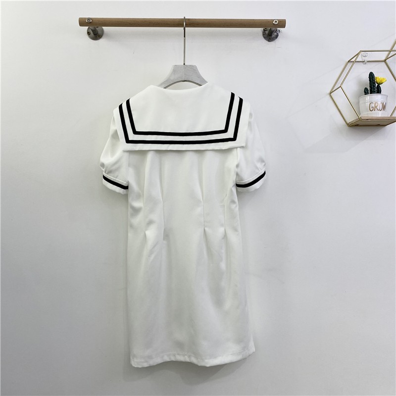 "New" Korean Version of Color Matching Navy Collar Single-breasted Dress Academic Temperament Waist Slim A- Line Skirt | BigBuy360 - bigbuy360.vn