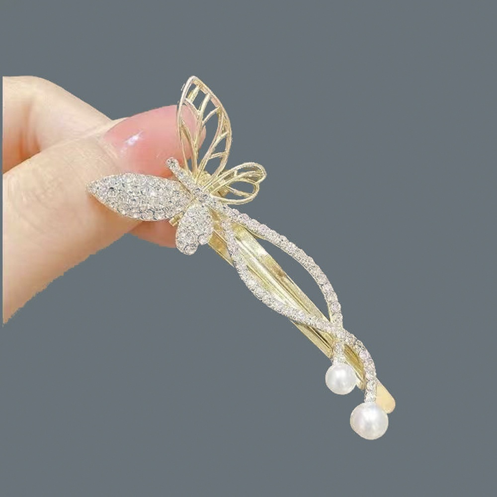 Kẹp Tóc Hình Bướm Đính Ngọc Trai Thanh Lịch Cho Nữ