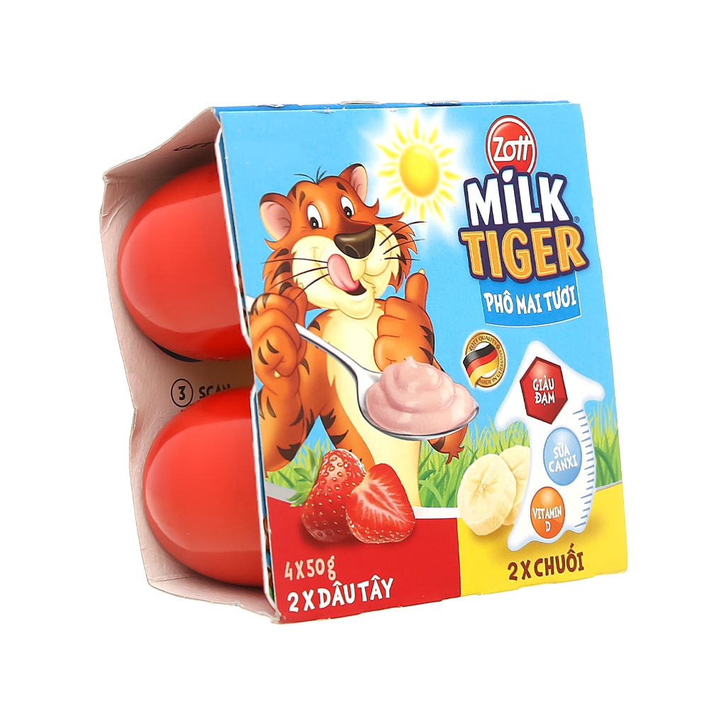 Phô mai tươi Zott Milk Tiger lốc 200g (4 hũ × 50g) [Chỉ giao hỏa tốc]