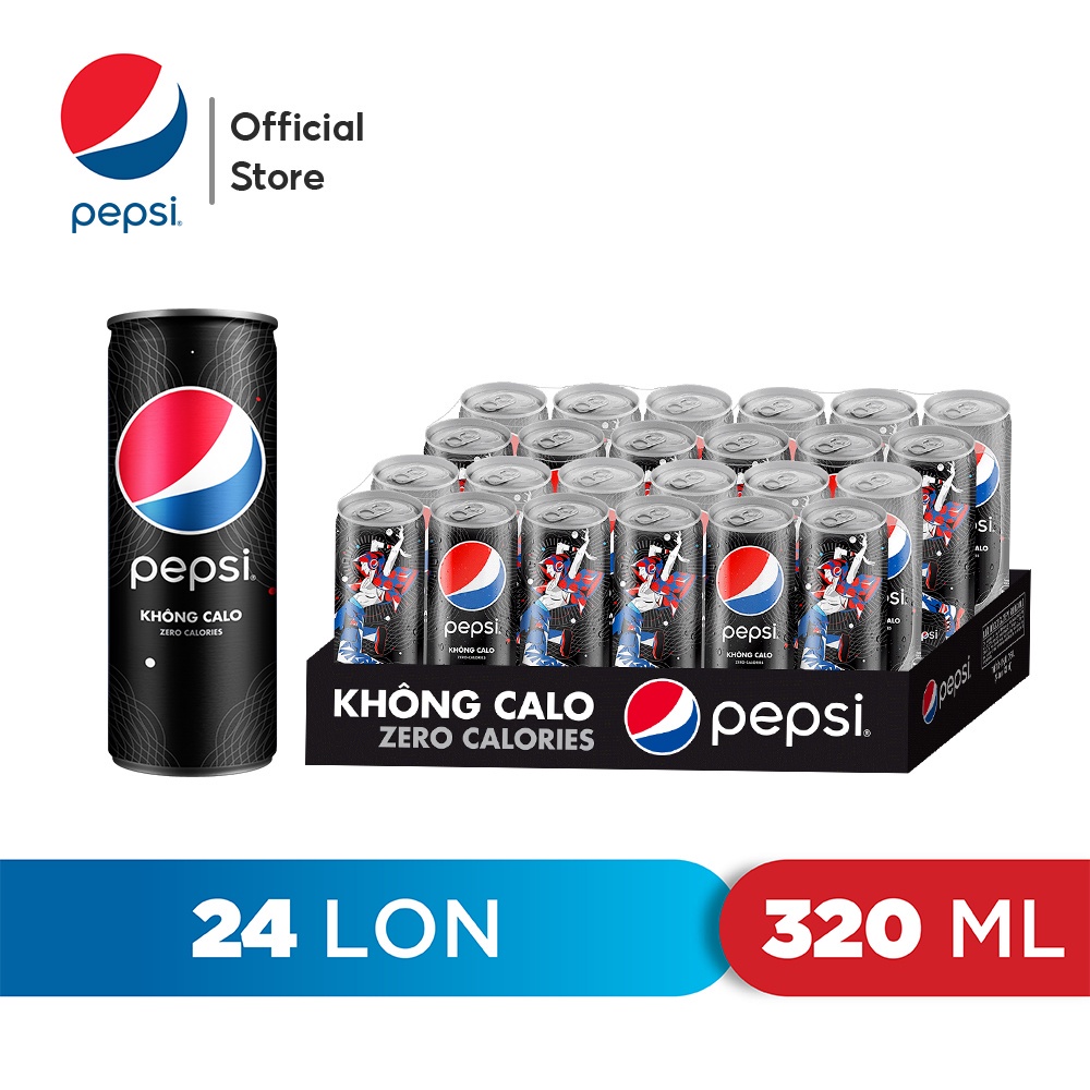 Thùng 24 Lon Nước Uống Có Gaz Pepsi Không Calo (320ml/Lon)