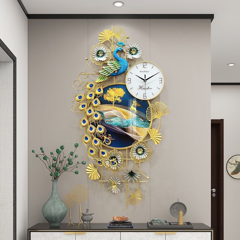 Đồng hồ treo tường két hợp tranh kính tráng gương.