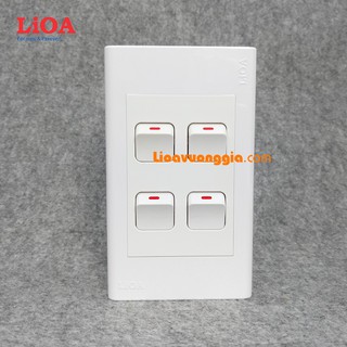 Combo 4 công tắc điện 1 chiều + mặt lỗ vuông LiOA - Lắp nổi