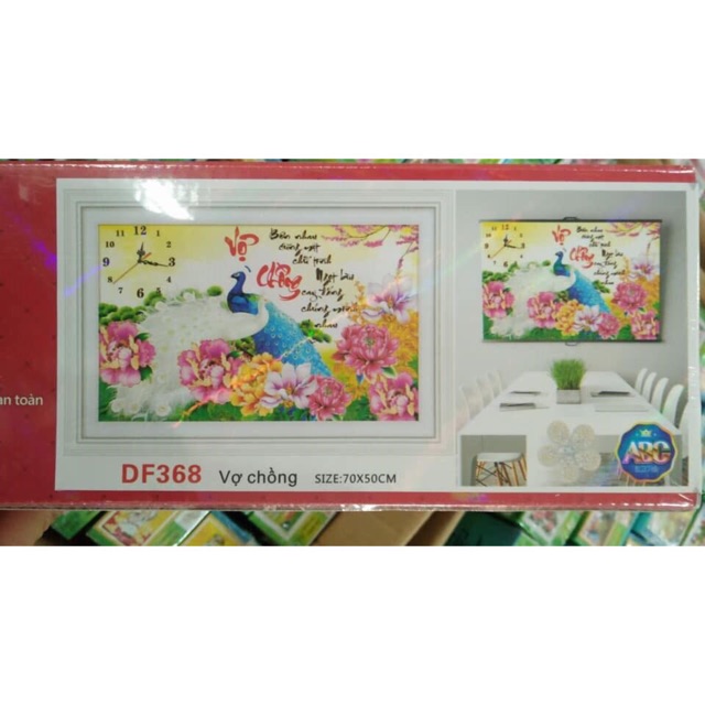 Tranh đính đá Đồng Hồ Vợ Chồng DF368 (70x50) chưa đính