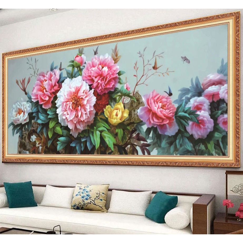 TRANH THÊU CHỮ THẬP -THÊU KÍN HOA MẪU ĐƠN MAY MẮN PHÚ QUÝ DX1151  DX1152  - TRANH CHƯA THÊU