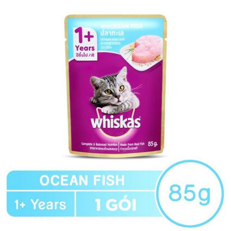 Thức ăn ướt cho mèo Pate Whiskas gói nhỏ 85 gram đủ hương vị