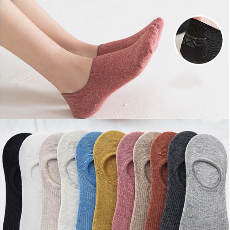 Sét 10 đôi tất lười nữ Trơn Vintage đơn giản, vớ hài nữ co dãn