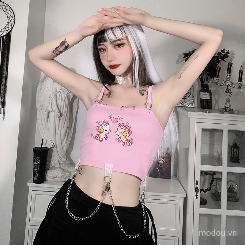Áo Croptop Thêu Họa Tiết Hoạt Hình Xinh Xắn Dành Cho Nữ
