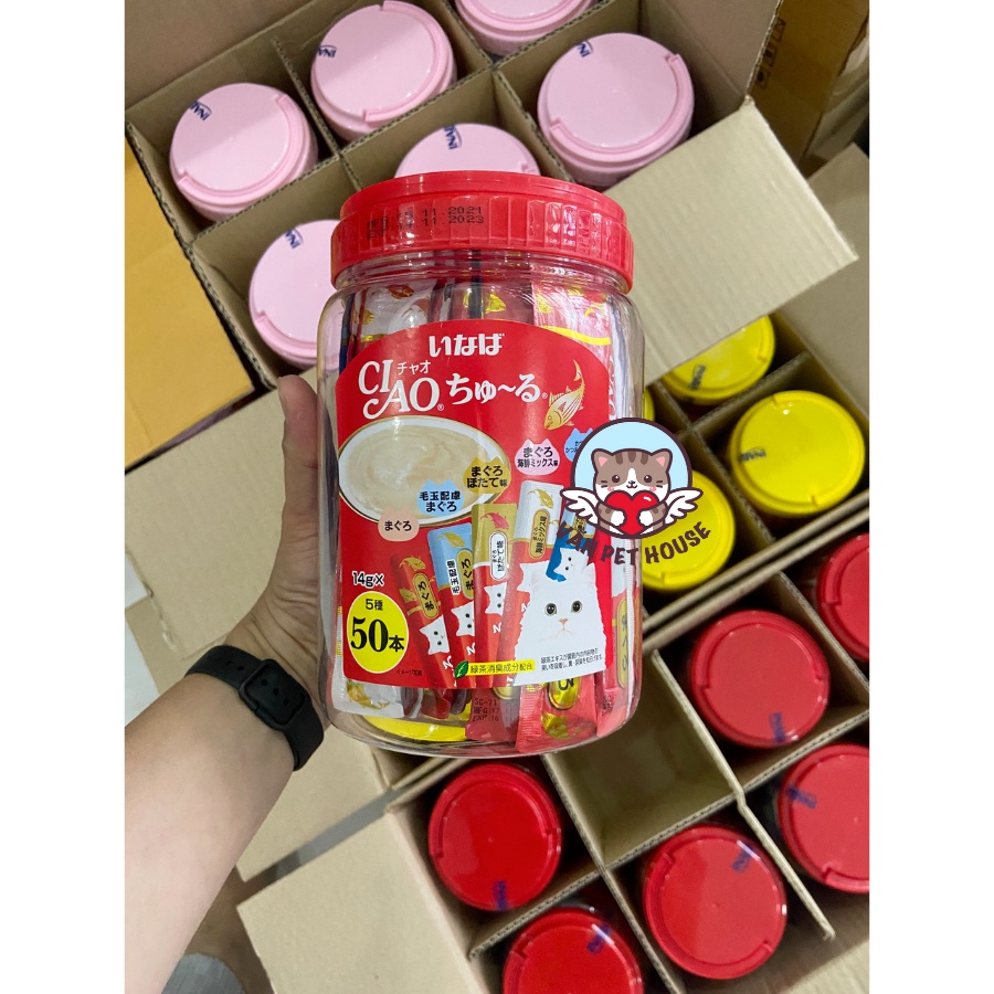 Súp Thưởng Ciao Mèo Thái Lan Hộp 50 Thanh Cat Treat - Đủ Vị - Siêu Thơm Ngon - Mèo Nào Cũng Mê