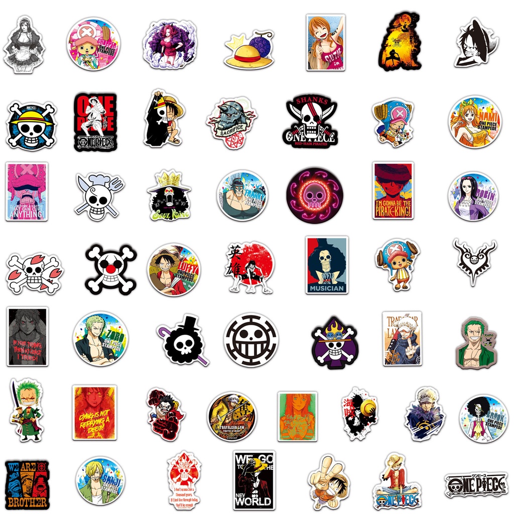 Y&P| Hình Dán Chống Nước ONE PIECE Nhật Bản Anime Mũ Bảo Hiểm Máy Tính Xách Tay Hành Lý Dán Thiết Lập, 50 tờ