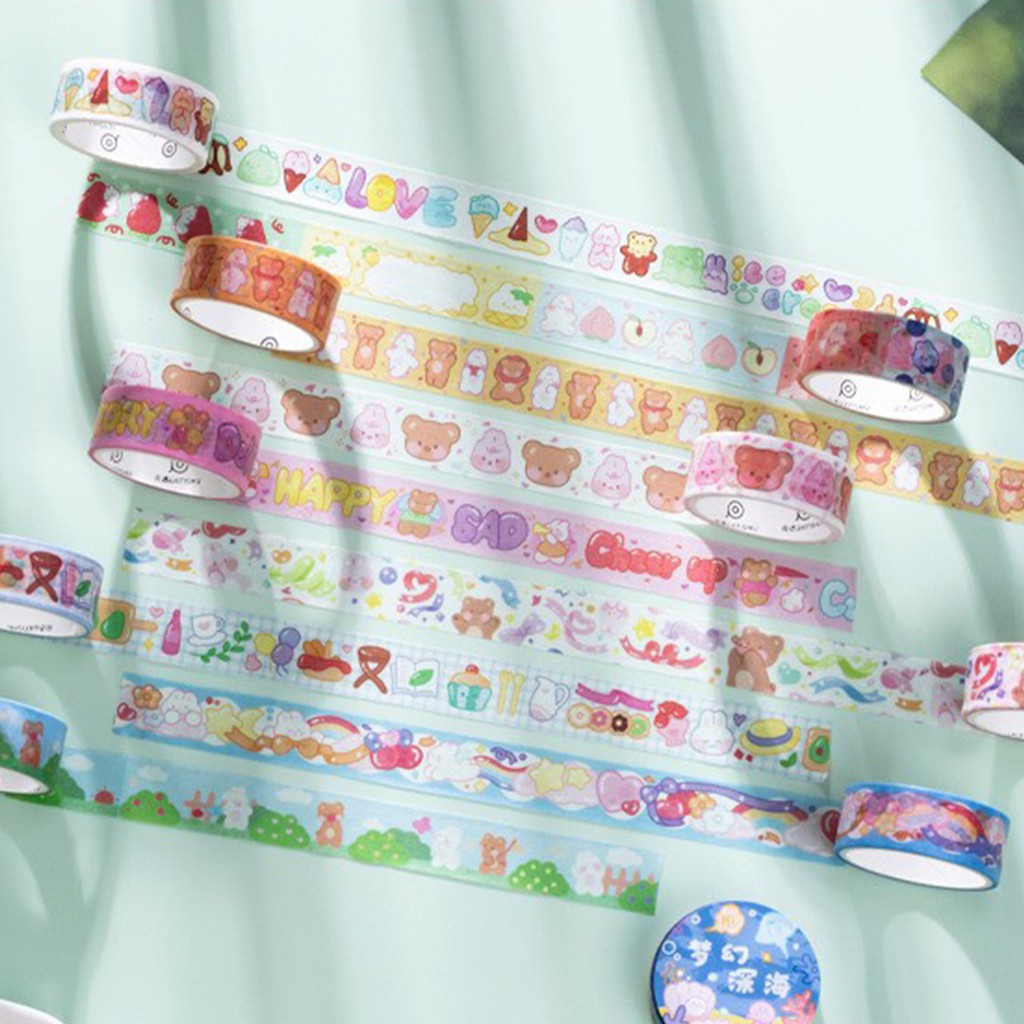 Cuộn Băng Keo Washi Tape Họa Tiết Hoạt Hình Dễ Thương 3m