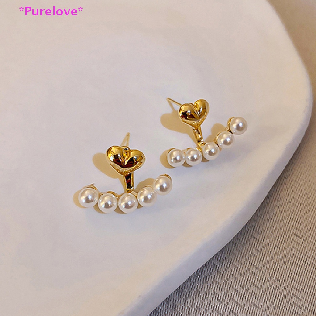 1 Cặp Bông Tai Hình Trái Tim Bằng Kim Loại Đính Ngọc Trai Nhân Tạo Thời Trang Hàn Quốc Dành Cho Nữ Mới