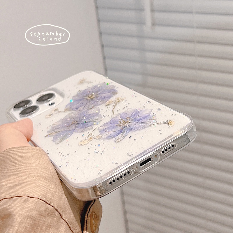 Ốp Điện Thoại TPU Mềm Trong Suốt Chống Sốc Họa Tiết Hoa Khô Lấp Lánh Cho Compatible For iPhone 13 12 11 Pro Max X XS XR 8 7 6 6S Plus