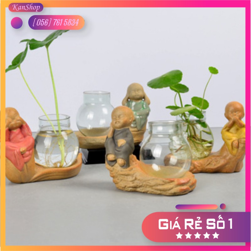 Set 4 Tượng Chú Tiểu An Lạc Kèm Lọ Hoa Phong Thủy, Bộ Tứ Tượng Chú Tiểu Tứ Không Kèm Bình Hoa Phong Thủy
