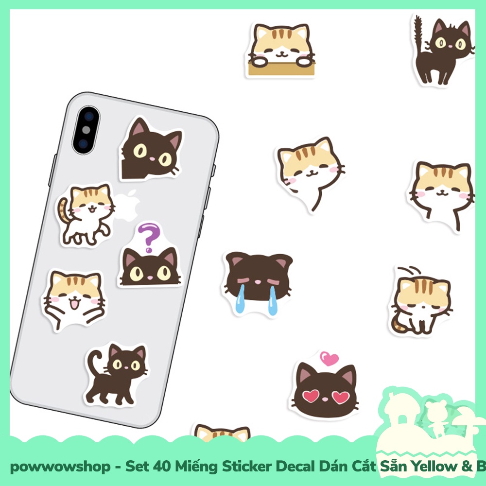 [Sẵn VN - Hỏa Tốc] Set 40 Miếng Sticker Decal Cắt Sẵn DIY Dán Trang Trí Vật Dụng Mẫu Yellow &amp; Black Cat Playround