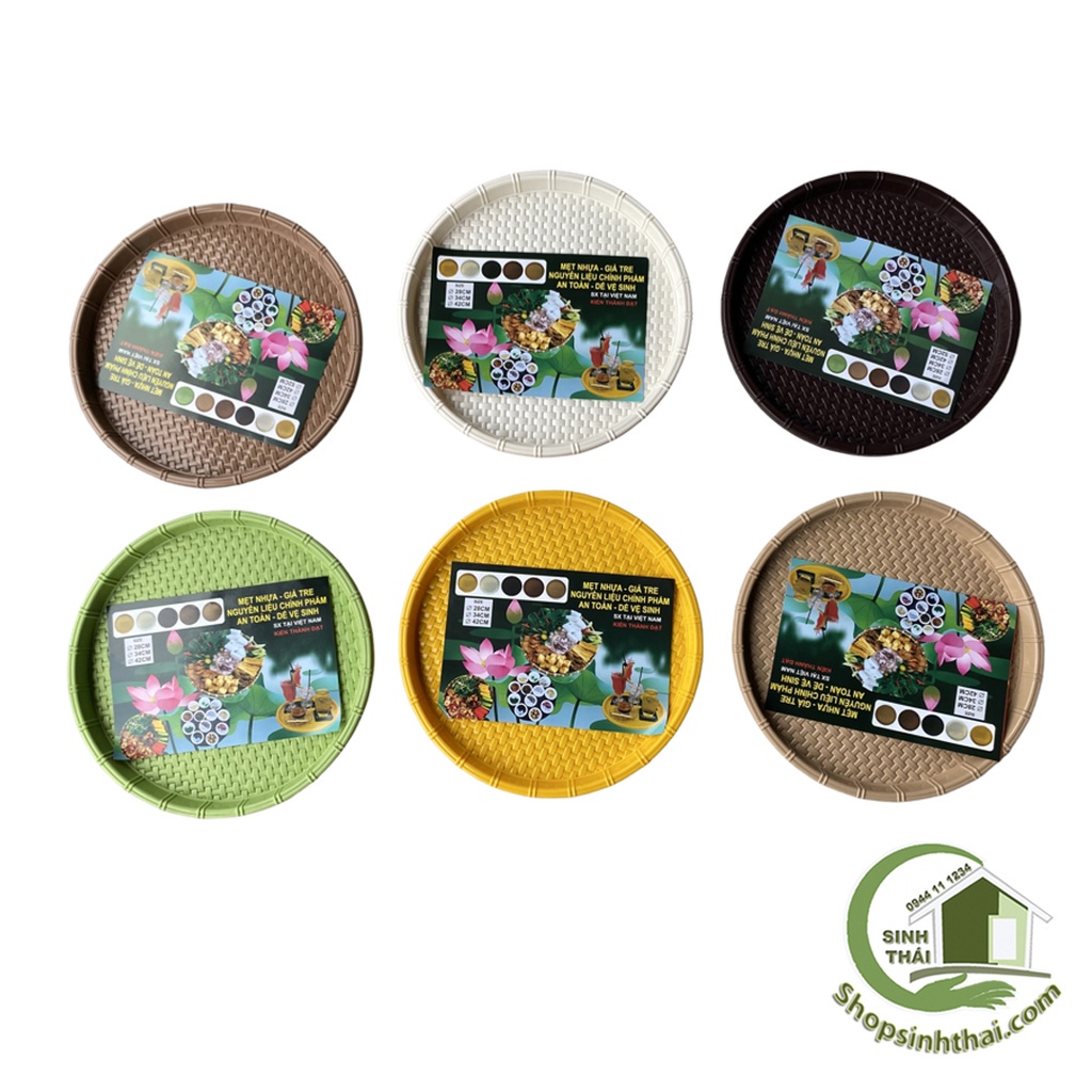 Mẹt nhựa giả mây đựng bún đậu size nhỏ 28cm - Khay nhựa tròn màu trắng, vàng, kem, nâu, xanh lá - Chọn loại
