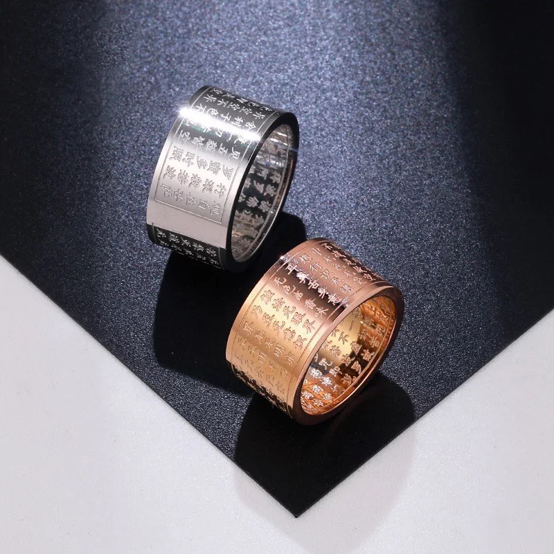 Sw | Nhẫn Lụa Hình Trái Tim Phong Cách Phật Giáo | Nhẫn Thép Titan Mạ Vàng Hồng 18K Thời Trang | Nhẫn Thép Không Gỉ | Nhẫn Thời Trang Mới