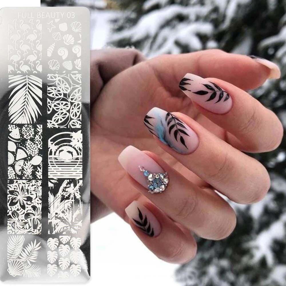 OCEANMAP Khuôn Trang Trí Móng Tay Bằng Thép Không Gỉ Họa Tiết Hoa / Biển Thời Trang