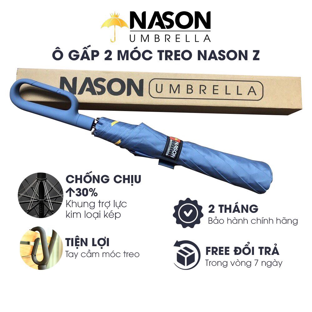 Ô đi mưa gấp 2 móc treo độc đáo Nason Z siêu tiện lợi Vải siêu chống thấm nước 300T Tay cầm nhựa cao cấp
