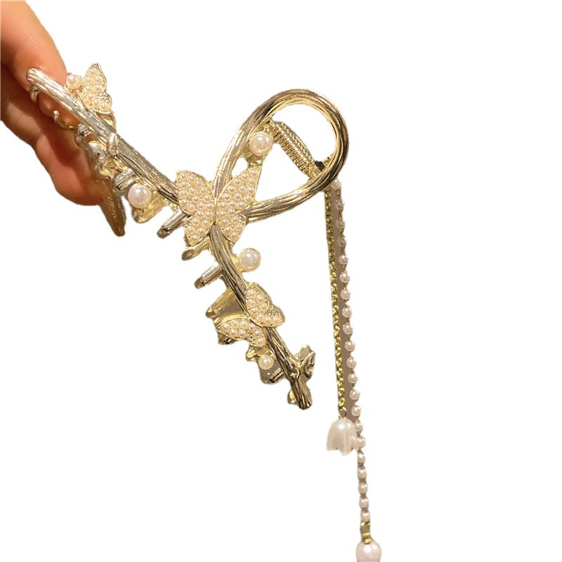 Kẹp Tóc Tua Rua Đính Ngọc Trai Bằng Kim Loại Kiểu Cổ Điển 202