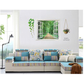 Decal trang trí cửa sổ lẳng hoa và con đường ( Kèm Video thật )