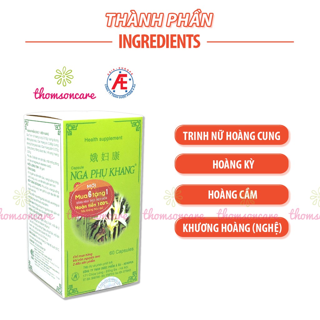 Nga Phụ Khang Mua 6 tặng 1 bằng tem tích điểm - hỗ trợ giảm U xơ tử cung, u nang buồng trứng từ cây Trinh nữ hoàng cung