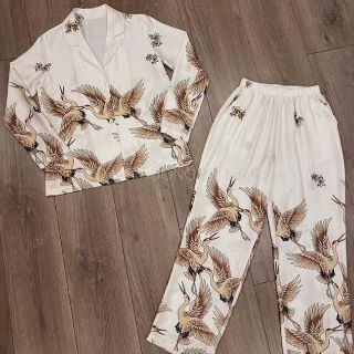 Bộ lụa pijama hình hạc cao cấp